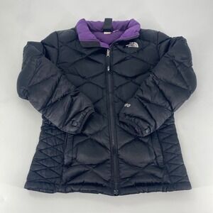 The North Face 550 Fill Down Puffer Jacket Girls Black Purple Hooded‎ Winter
